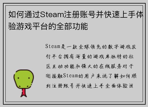 如何通过Steam注册账号并快速上手体验游戏平台的全部功能